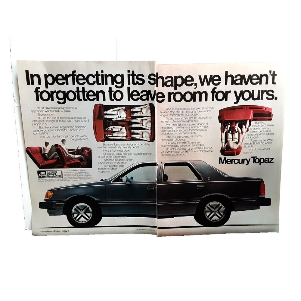 1985 Mercury Topaz Car Original Print Ad vintage 80s
